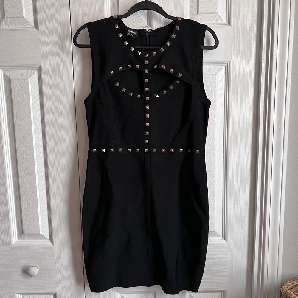 Bebe Black With Gold Stud Bodycon Dress